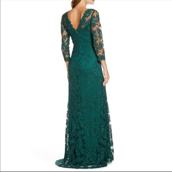 Tadashi Shoji Emerald Green Tometi Embroidered Lace Gown Maxi Dress 2 - Picture 3 of 16